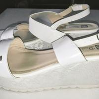 vintage scarpe aperte bianche lucide zeppa da 15