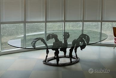 Tavolo Fontana cristallo con base in ferro battuto