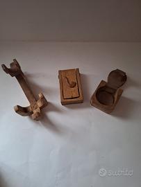 Set di 3 portapipe singoli in legno fatti a mano 