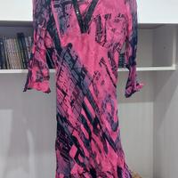 Abito maniche tre quarti fucsia e nero