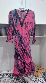 Abito maniche tre quarti fucsia e nero