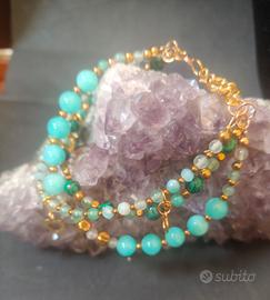 bracciale a tre con con pietre, cristalli,ematite