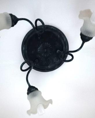 Due Lampadari con 3 punti luce, in metallo e ceram