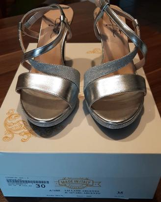 Scarpe Sandali Donna Sposa Argento n.35 Tacco 8
