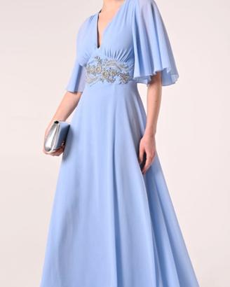 Abito Rinascimento atelier Azzurro Decoro Pietre 