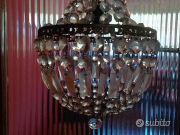 Coppia antichi lampadari cristallo ed ottone