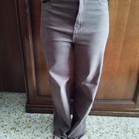 Pantalone marrone vita alta gamba larga