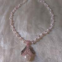 Collana Perle Ciondolo artigianale Rosa Bianco 