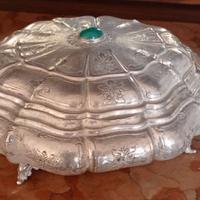 Antique silver '800 centerpiece with natural stone