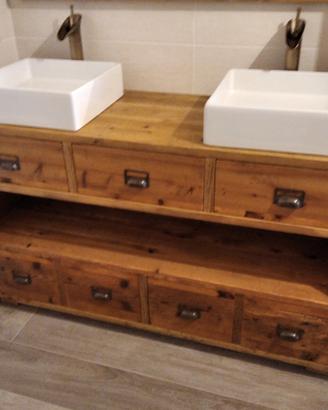 bagno in legno vecchio 5 cassetti e vano a giorno