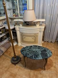 Coppia VintageTavolino e Lampada in Marmo e Ottone
