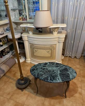 Coppia VintageTavolino e Lampada in Marmo e Ottone