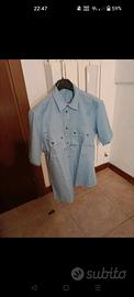 Camicia Maniche Corte Celeste Taglia 40 (M)