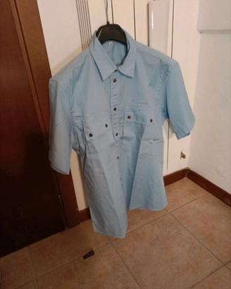 Camicia Maniche Corte Celeste Taglia 40 (M)