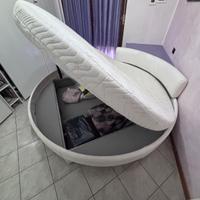 Letto matrimoniale rotondo in vera pelle bianca –