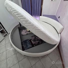 Letto matrimoniale rotondo in vera pelle bianca –