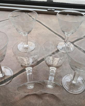 Set 6 calici vintage in vetro inciso e molato