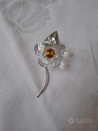 Soprammobile fiore vetro sfaccettato e metallo