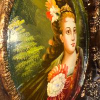 Olio su tavola: Ritratto Dama cornice oro