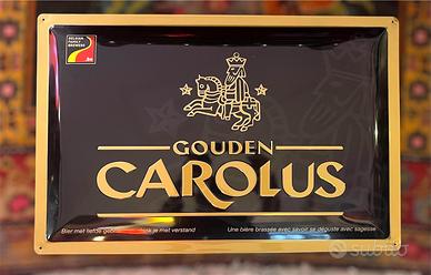 Insegna Birrra In Metallo Gouden Carolus