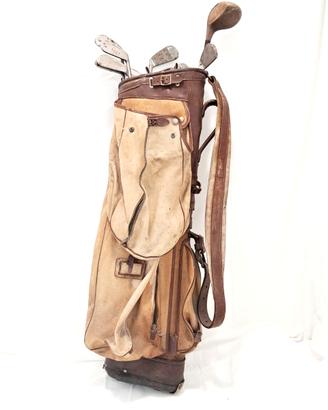 Borsa da golf vintage con 10 mazze Bobby locke