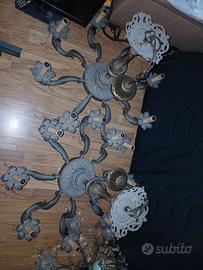 Lampadari vintage in ottone intarsiato (coppia)