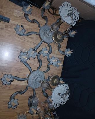 Lampadari vintage in ottone intarsiato (coppia)