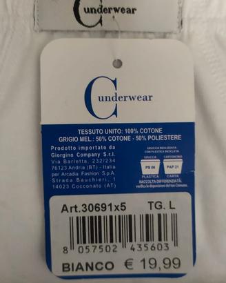 Confezione da 5 slip uomo 100% cotone bianco