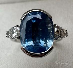 ANELLO ORO 18kt. DIAMANTI GOCCE E ZAFFIRO ct. 8,35