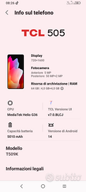 Telefono tcl 505 ,4g RAM e 64 memoria
