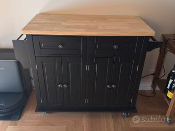 Carrello / isola cucina nero con piano in legno