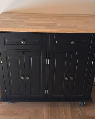 Carrello / isola cucina nero con piano in legno