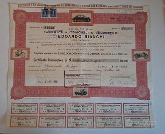 TITOLO AZIONARIO EDOARDO BIANCHI OTTOBRE 1960