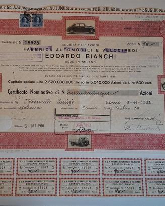 TITOLO AZIONARIO EDOARDO BIANCHI OTTOBRE 1960