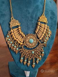 Collana vintage stile bizantino con turchese