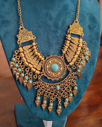 Collana vintage stile bizantino con turchese