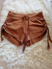 Pantaloncino donna marrone con stringhe laterali