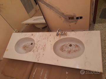 Lavabo doppio per bagno in marmo bianco di Carrara
