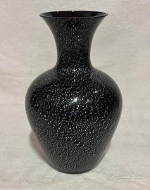 Vaso in vetro di Murano nero con argento