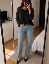 Top maniche lunghe in pizzo nero Tally Weijl tg L