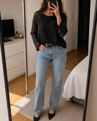 Top maniche lunghe in pizzo nero Tally Weijl tg L