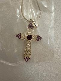 Collana Croce con  pietre vintage