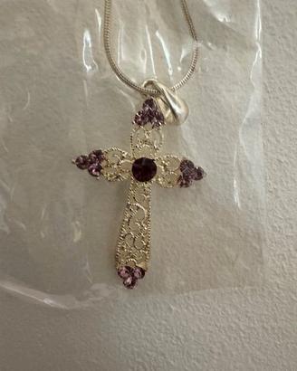 Collana Croce con  pietre vintage