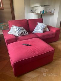 Divano tessuto 2 sedute bordeaux + pouf