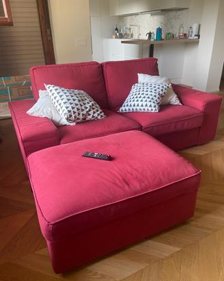 Divano tessuto 2 sedute bordeaux + pouf