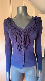 cardigan blu pizzo trasparente