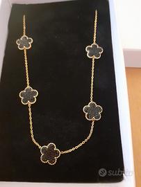 Collana girocollo acciaio oro fiori nero