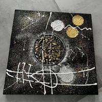 Quadro astratto nero oro bianco brillantini modern