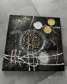 Quadro astratto nero oro bianco brillantini modern