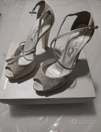 Scarpe sposa 37 panna con pizzo e brillantini
